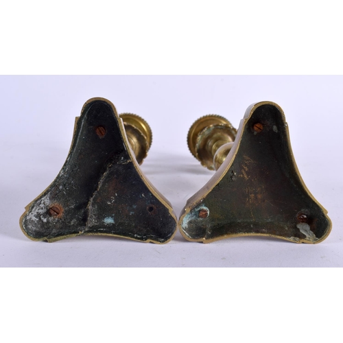 376 - A PAIR OF 19TH CENTURY FRENCH EMPIRE STYLE BRONZE CANDLESTICKS. 19 cm high.