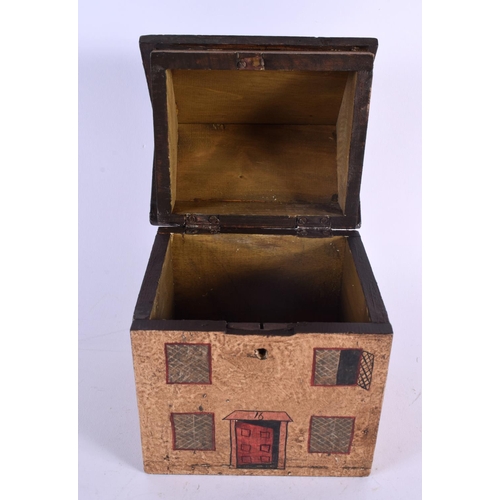 378 - A CONTEMPORARY PAINTED WOOD FOLK ART HOUSE TEA CADDY. 24 cm x 15 cm.