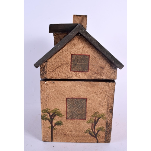 378 - A CONTEMPORARY PAINTED WOOD FOLK ART HOUSE TEA CADDY. 24 cm x 15 cm.