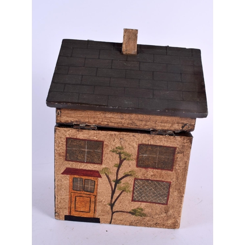 378 - A CONTEMPORARY PAINTED WOOD FOLK ART HOUSE TEA CADDY. 24 cm x 15 cm.