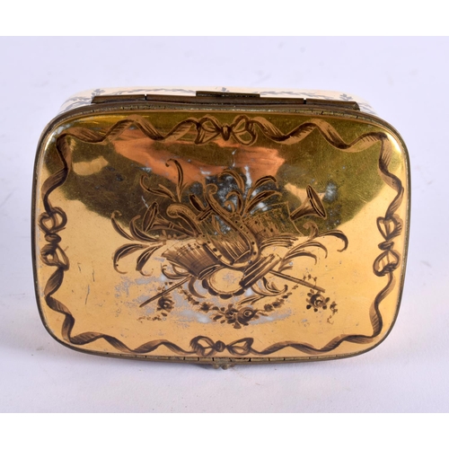 379 - A FRENCH GILT PAINTED PORCELAIN BOX. 10 cm x 7.5 cm.