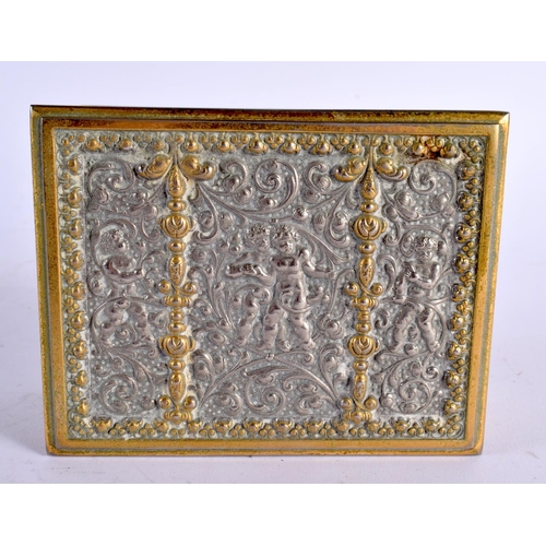 380 - A VINTAGE MIXED METAL REPOUSSE MUSICAL BOX. 12.5 cm x 10 cm.