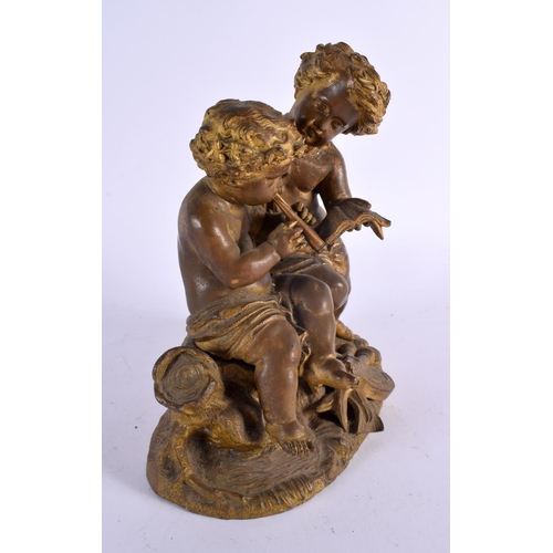 387 - A 19TH CENTURY FRENCH CLASSICAL FIGURAL PUTTI GROUP probably bronze, modelled as figures playing pip... 