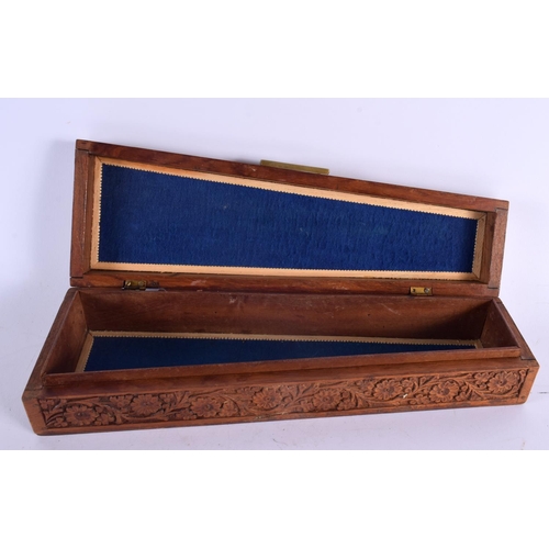 394 - AN EARLY 20TH CENTURY ANGLO INDIAN MIXED METAL INLAID HARDWOOD BOX decorated with foliage and vines.... 