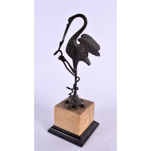 395 - AN UNUSUAL 19TH CENTURY ITALIAN GRAND TOUR BRONZE AND MARBLE FIGURE modelled as a bird upon a square... 