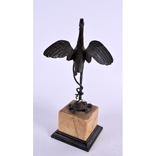 395 - AN UNUSUAL 19TH CENTURY ITALIAN GRAND TOUR BRONZE AND MARBLE FIGURE modelled as a bird upon a square... 