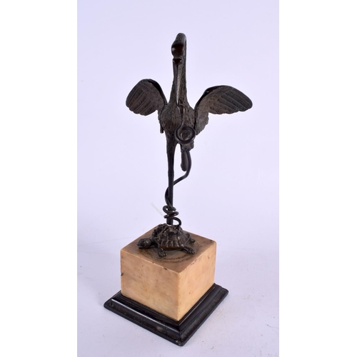 395 - AN UNUSUAL 19TH CENTURY ITALIAN GRAND TOUR BRONZE AND MARBLE FIGURE modelled as a bird upon a square... 