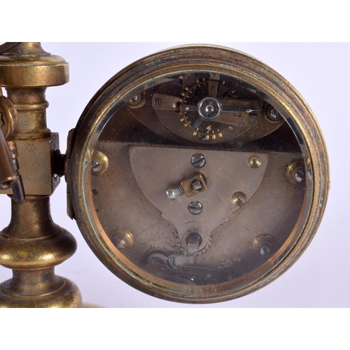 399 - AN UNUSUAL 19TH CENTURY ENGLISH INDUSTRIAL STYLE ROTATING DESK CLOCK with barometer and thermometer.... 