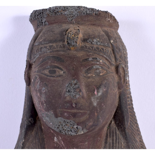 401 - A 19TH CENTURY EGYPTIAN GRAND TOUR CARVED GRANITE PHAROAH BUST After the Antiquity. 21 cm x 14 cm.