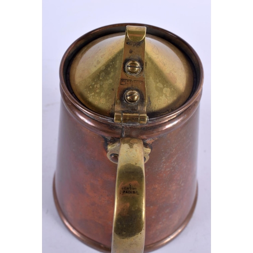 402 - AN ARTS AND CRAFTS W A S BENSON COPPER TANKARD. 17 cm high.