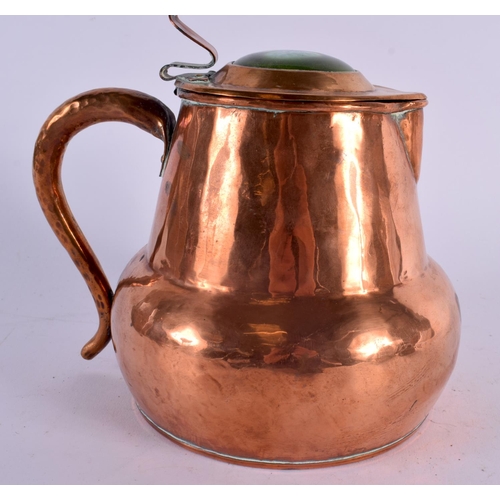 403 - AN ARTS AND CRAFTS COPPER AND RUSKIN ENAMEL TANKARD. 17 cm x 15 cm.