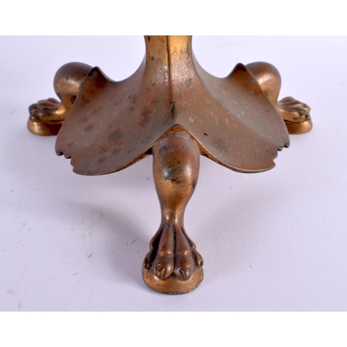 414 - A PAIR OF 19TH CENTURY FRENCH BRONZE CANDLESTICKS of scrolling organic form with paw feet. 30 cm hig... 