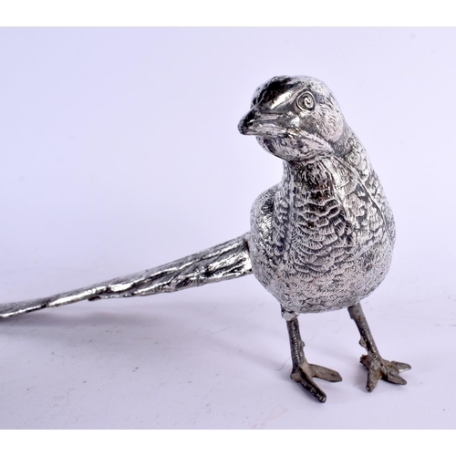 417 - THREE LARGE EARLY 20TH CENTURY EUROPEAN WHITE METAL TABLE ORNAMENTS formed as standing game birds. 3... 