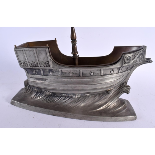 424 - AN ARTS AND CRAFTS PEWTER VIKING SHIP CENTREPIECE. 42 cm x 28 cm.