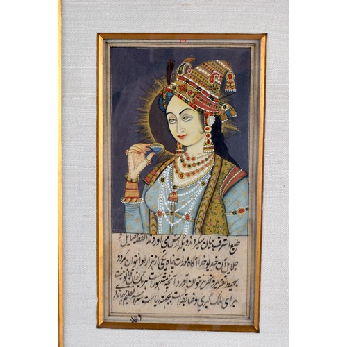 428 - Indian School (Early 20th Century) Watercolour, Illuminated manuscript, portrait with calligraphy. 2... 