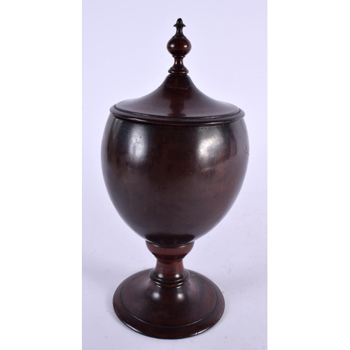 430 - A GEORGE III CARVED COCONUT CUP AND COVER. 22 cm x 8 cm.