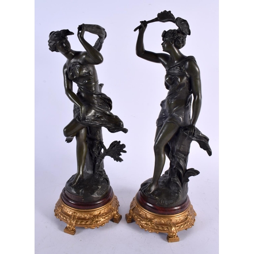 433 - A PAIR OF LATE 19TH CENTURY FRENCH SPELTER FIGURES After Ferrand, upon marble and gilt metal bases. ... 