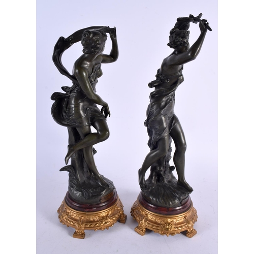 433 - A PAIR OF LATE 19TH CENTURY FRENCH SPELTER FIGURES After Ferrand, upon marble and gilt metal bases. ... 