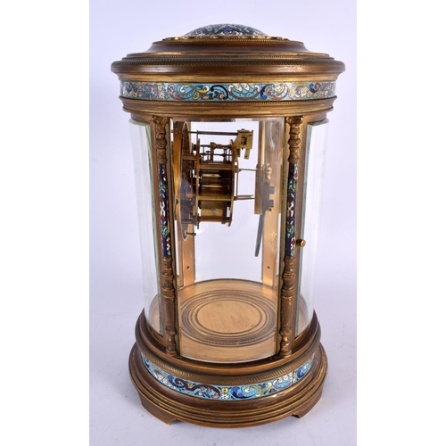 434 - A LARGE 19TH CENTURY FRENCH CHAMPLEVE ENAMEL AND BRONZE CLOCK GARNITURE decorated all over with foli... 