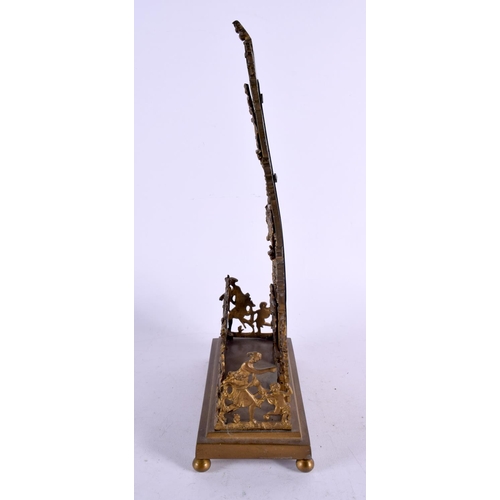 446 - AN ANTIQUE GOTHIC REVIVAL GILT METAL LETTER RACK decorated with classical figures. 30 cm x 14 cm.