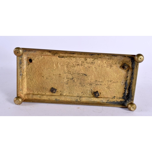 446 - AN ANTIQUE GOTHIC REVIVAL GILT METAL LETTER RACK decorated with classical figures. 30 cm x 14 cm.