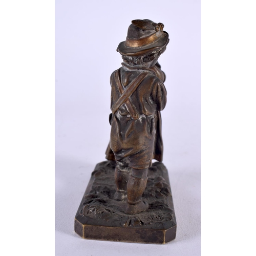 447 - AN ANTIQUE BRONZE FIGURAL GROUP modelled as a boy and girl. 9.5 cm x 8.5 cm.