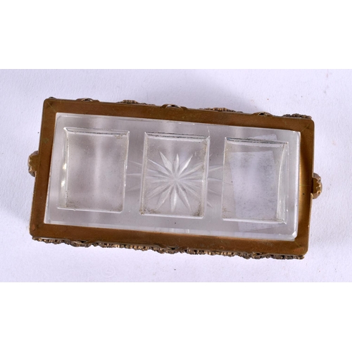 448 - AN ANTIQUE FRENCH CRYSTAL GLASS STAMP HOLDER. 10 cm x 7.5 cm.