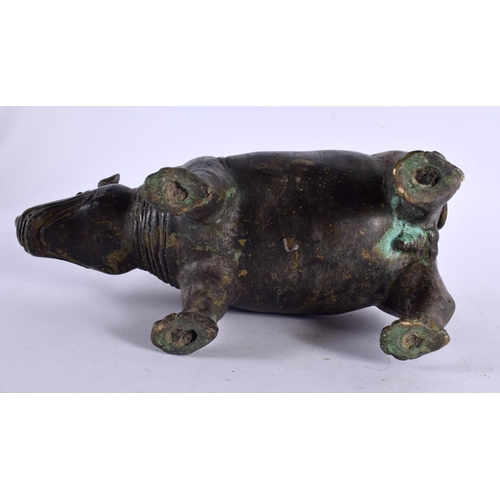 457 - A LARGE 19TH ENTURY AFRICAN BRONZE FIGURE OF A RHINOCEROS. 27 cm x 18 cm.