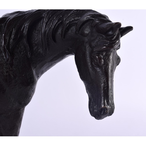 458 - A CONTEMPORARY BRONZE FIGURE OF A HORSE. 24 cm x 24 cm.