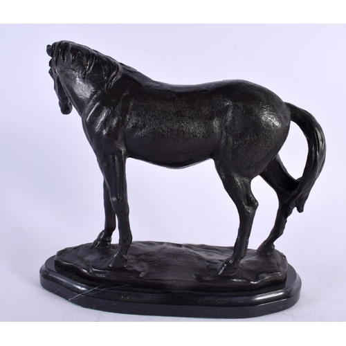 458 - A CONTEMPORARY BRONZE FIGURE OF A HORSE. 24 cm x 24 cm.