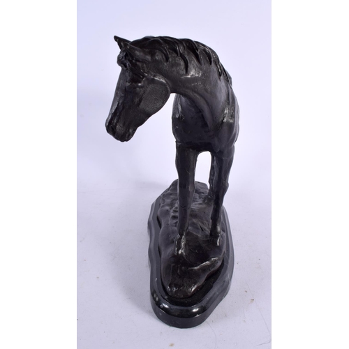 458 - A CONTEMPORARY BRONZE FIGURE OF A HORSE. 24 cm x 24 cm.