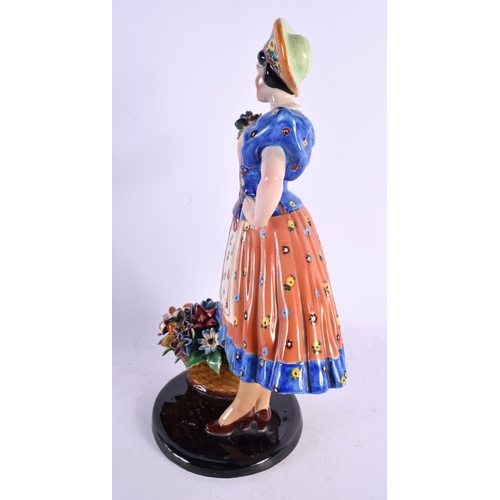 46 - A LARGE 1950S ITALIAN CERAMIC FIGURE OF A STANDING FEMALE in the manner of Lenci. 34 cm x 13 cm.