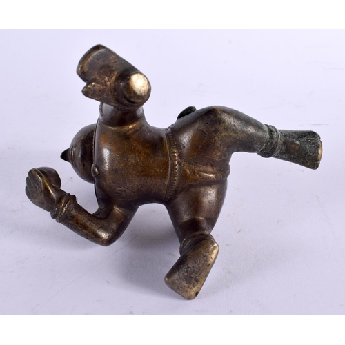 466 - A 19TH CENTURY INDIAN BRONZE FIGURE OF A BUDDHISTIC MALE modelled crawling. 13 cm x 7 cm.