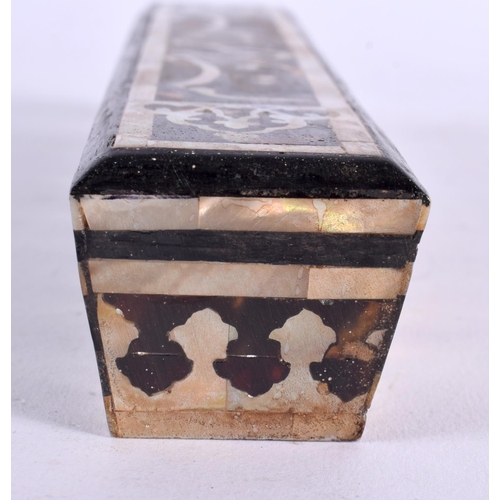 468 - A TURKISH OTTOMAN ISLAMIC MIDDLE EASTERN MOTHER OF PEARL AND TORTOISESHELL PEN BOX. 22 cm long.