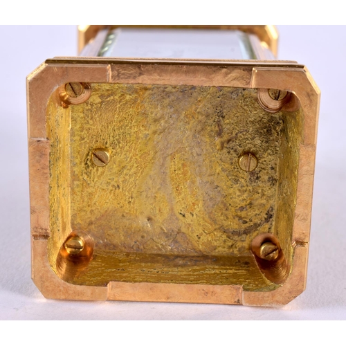 469 - A CONTEMPORARY MINIATURE BRASS CARRIAGE CLOCK. 10 cm x 5 cm.