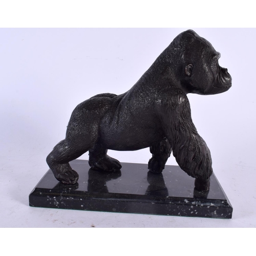 499 - A CONTEMPORARY BRONZE GORILLA FIGURE. 20 cm x 18 cm.