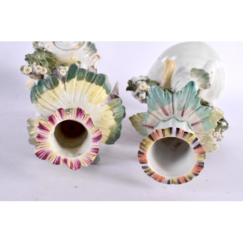 50 - A PAIR OF 18TH CENTURY ENGLISH PORCELAIN CANDLESTICKS probably Bow or Derby, formed with parrots amo... 