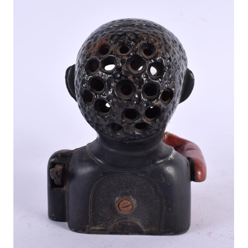 502 - AN ANTIQUE CAST IRON MONEY BOX. 15 cm x 8 cm.