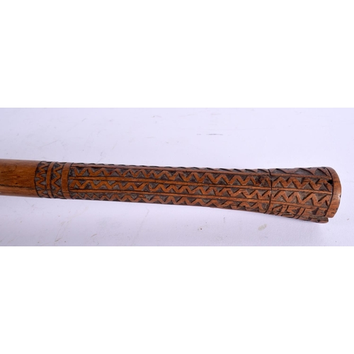 515 - A LOVELY MID 19TH CENTURY FIJIAN TRIBAL CARVED THROWING CLUB I Ula Drisia, with extensive tavatava z... 