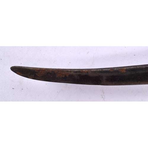 527 - AN ANTIQUE MIDDLE EASTERN KNIFE with white metal and brass scabbard. 38 cm long.