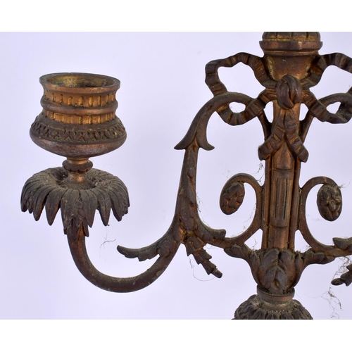 529 - A PAIR OF 19TH CENTURY FRENCH BRONZE AND ONYX CANDLEABRA. 32 cm x 18 cm.