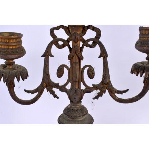 529 - A PAIR OF 19TH CENTURY FRENCH BRONZE AND ONYX CANDLEABRA. 32 cm x 18 cm.