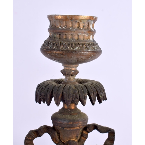 529 - A PAIR OF 19TH CENTURY FRENCH BRONZE AND ONYX CANDLEABRA. 32 cm x 18 cm.