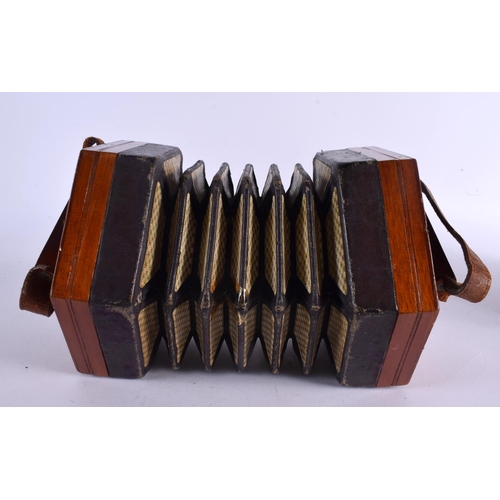 531 - AN ANTIQUE TWENTY ONE BUTTON LACHENAL CONCERTINA. 17 cm x 17 cm closed.