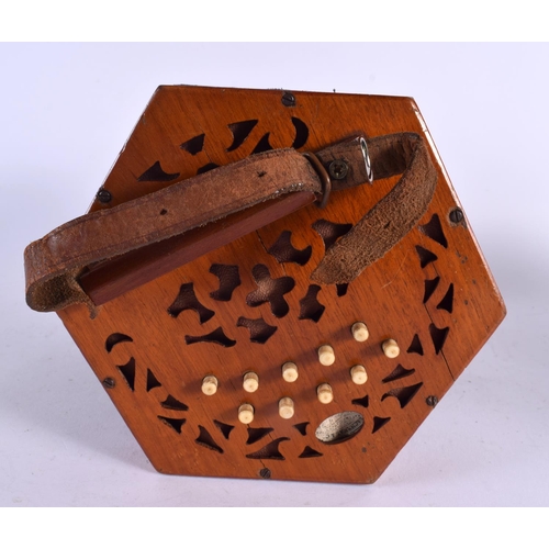 531 - AN ANTIQUE TWENTY ONE BUTTON LACHENAL CONCERTINA. 17 cm x 17 cm closed.