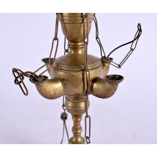 532 - A 19TH CENTURY FLORENTINE LUCERNE BRONZE OIL LAMP. 30 cm high.