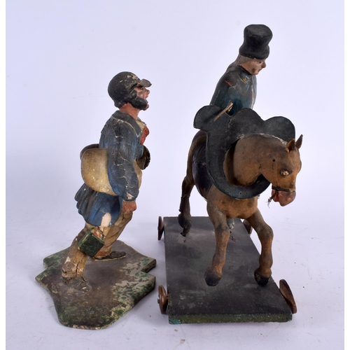 540 - A RARE PAIR OF 19TH CENTURY CONTINENTAL FOLK ART PAPIER MACHE WOOD FIGURES with articulated features... 