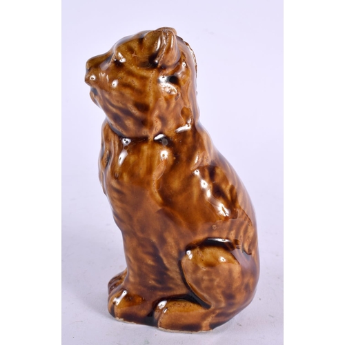 541 - AN UNUSUAL ANTIQUE TREACLE GLAZED MONEY BOX. 14 cm x 5 cm.