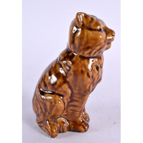 541 - AN UNUSUAL ANTIQUE TREACLE GLAZED MONEY BOX. 14 cm x 5 cm.