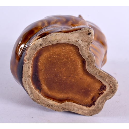 541 - AN UNUSUAL ANTIQUE TREACLE GLAZED MONEY BOX. 14 cm x 5 cm.